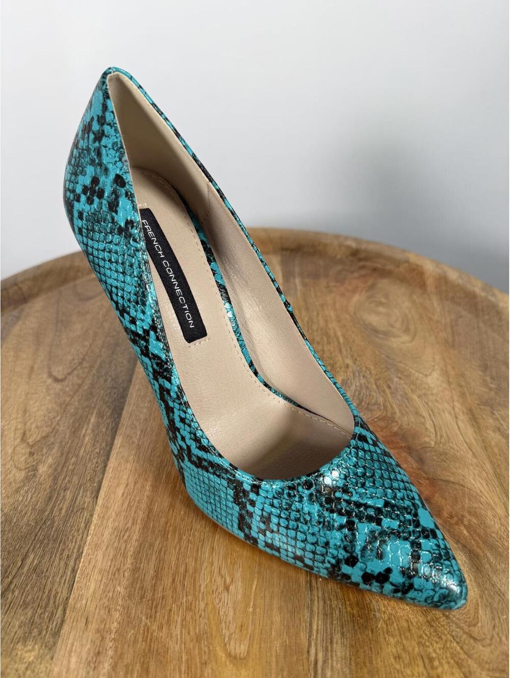 French Connection Snakeskin Print Heels Green/Black Size 6 NWB - Picture 7 of 11